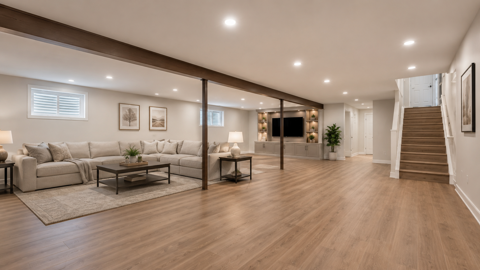 Finished basement after renovation in Omemee, Ontario