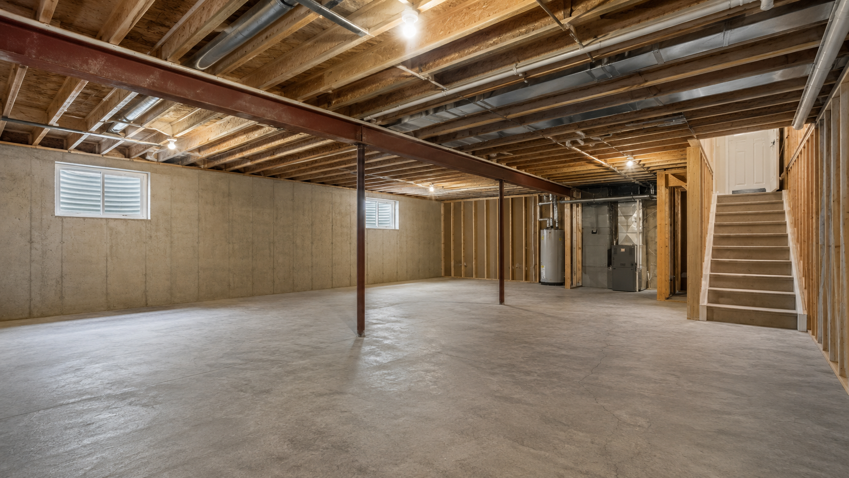 Unfinished basement before renovation in Omemee, Ontario