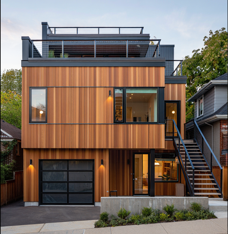 Laneway suite exterior with cedar siding